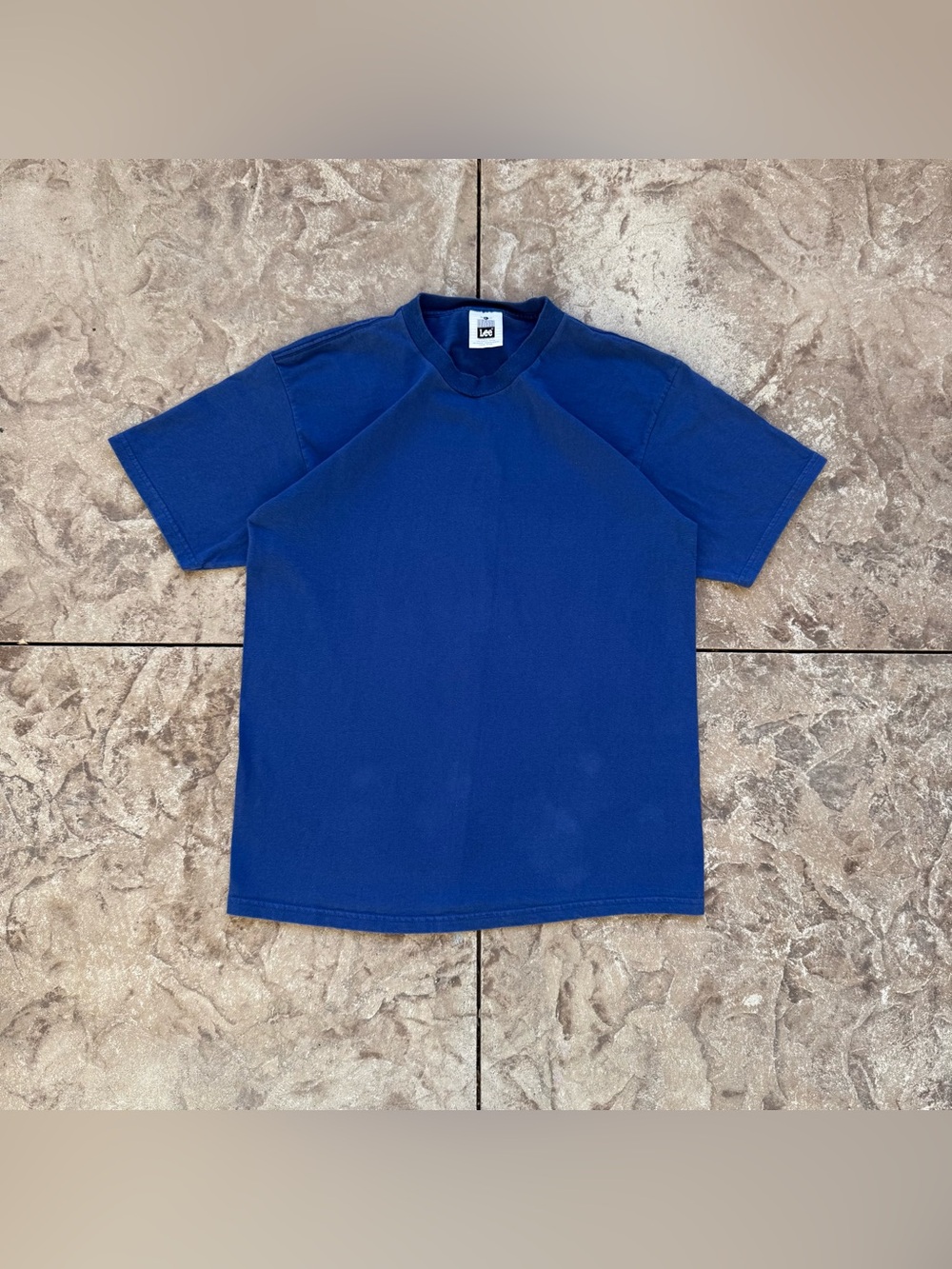 Vintage 90s Distressed Lee Blue Blank T-Shirt Made in USA Tag Size Large